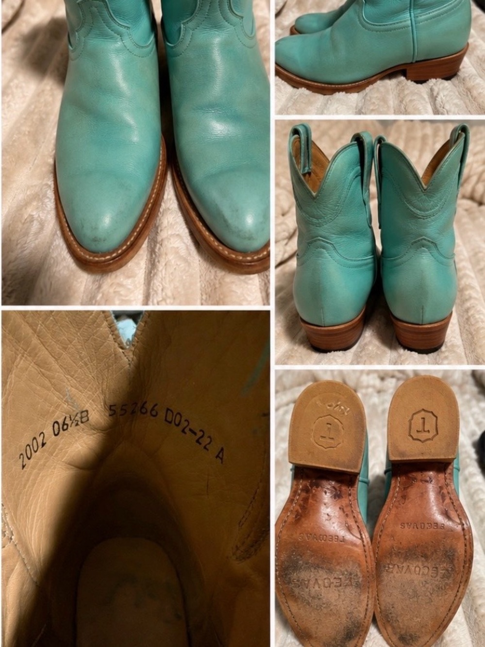 RARE Tecovas The Penny Turquoise Leather Western Boots Discontinued 6.5 - Picture 8 of 8